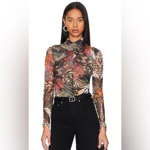 AllSaints - Tia Gene Print Mesh Turtleneck